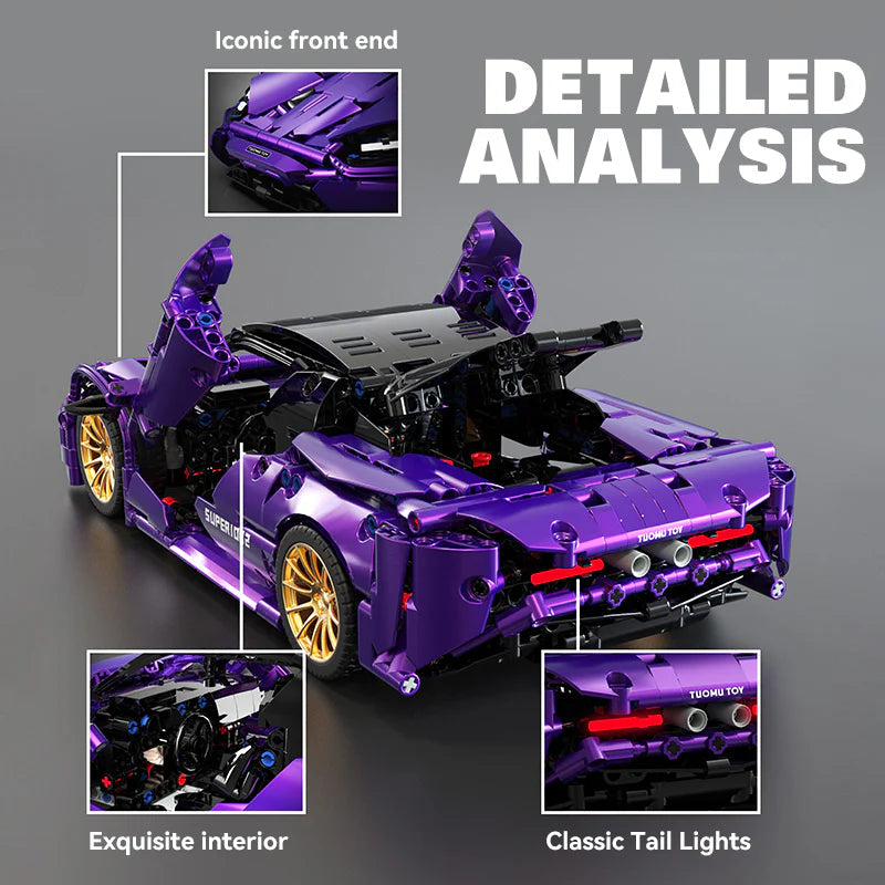 Brick MOC Purple Phantom Sports Car | Remote Control, Opening Features, 1273 pcs - Brick Car Merchant