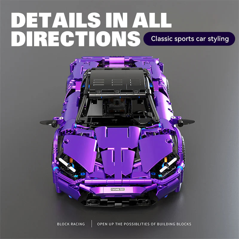 Brick MOC Purple Phantom Sports Car | Remote Control, Opening Features, 1273 pcs - Brick Car Merchant