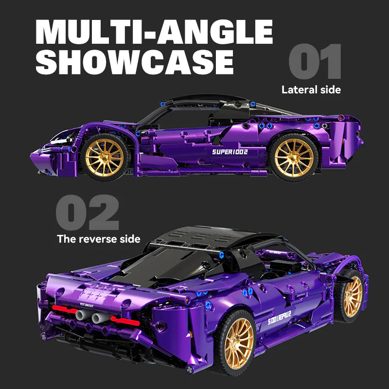 Brick MOC Purple Phantom Sports Car | Remote Control, Opening Features, 1273 pcs - Brick Car Merchant