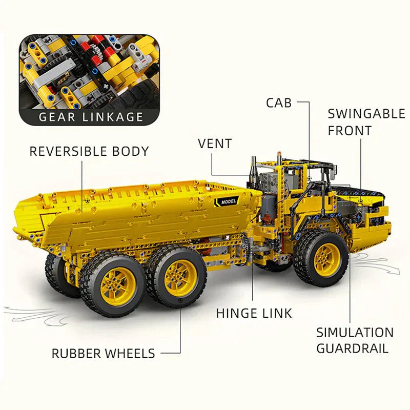 Brick MOC RC Articulated Dump Truck | 1888pcs - Brick Car Merchant