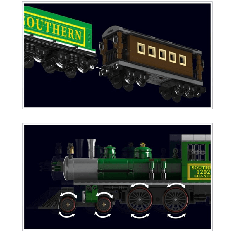Brick MOC Southern Steam Locomotive Remote Control | 1211pcs - Brick Car Merchant