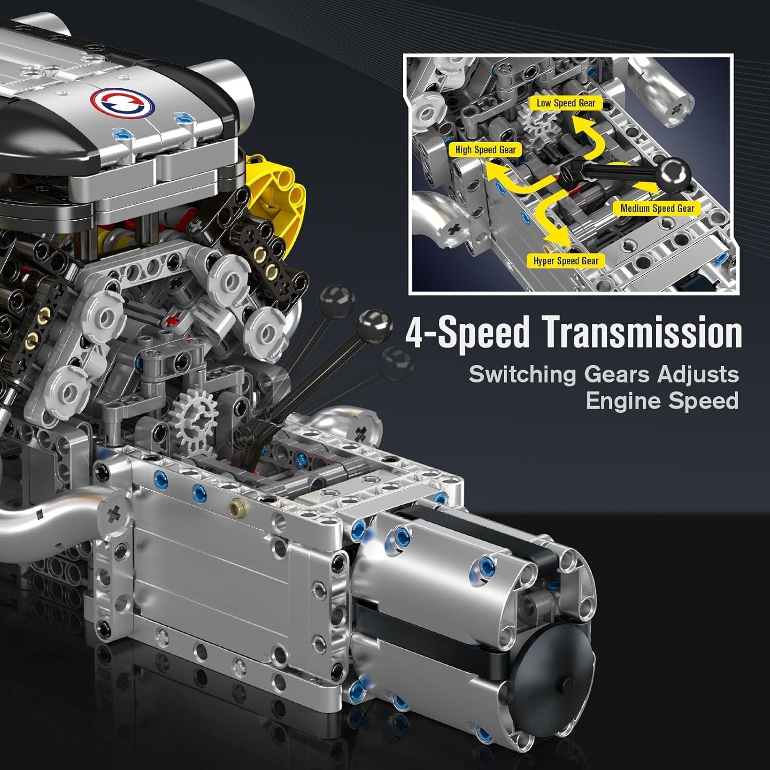 Brick MOC Supercar V12 Engine & Transmission | 1260pcs - Brick Car Merchant