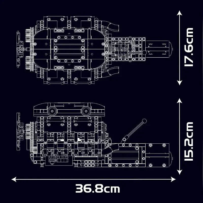 Brick MOC Supercar V12 Engine & Transmission | 1260pcs - Brick Car Merchant