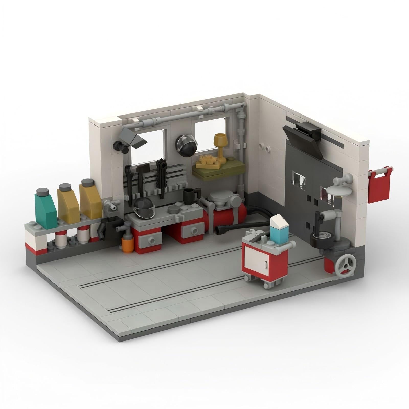 Brick MOC Tuning Garage Display - Brick Car Merchant