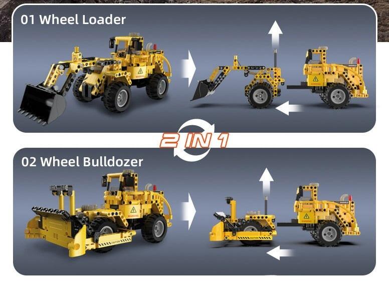 Brick MOC Wheel Loader Bulldozer Combo | 693pcs - Brick Car Merchant