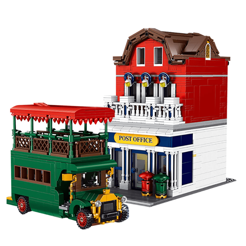 Brick MOC British Post Office with Bus | 2178pcs - Brick Car Merchant
