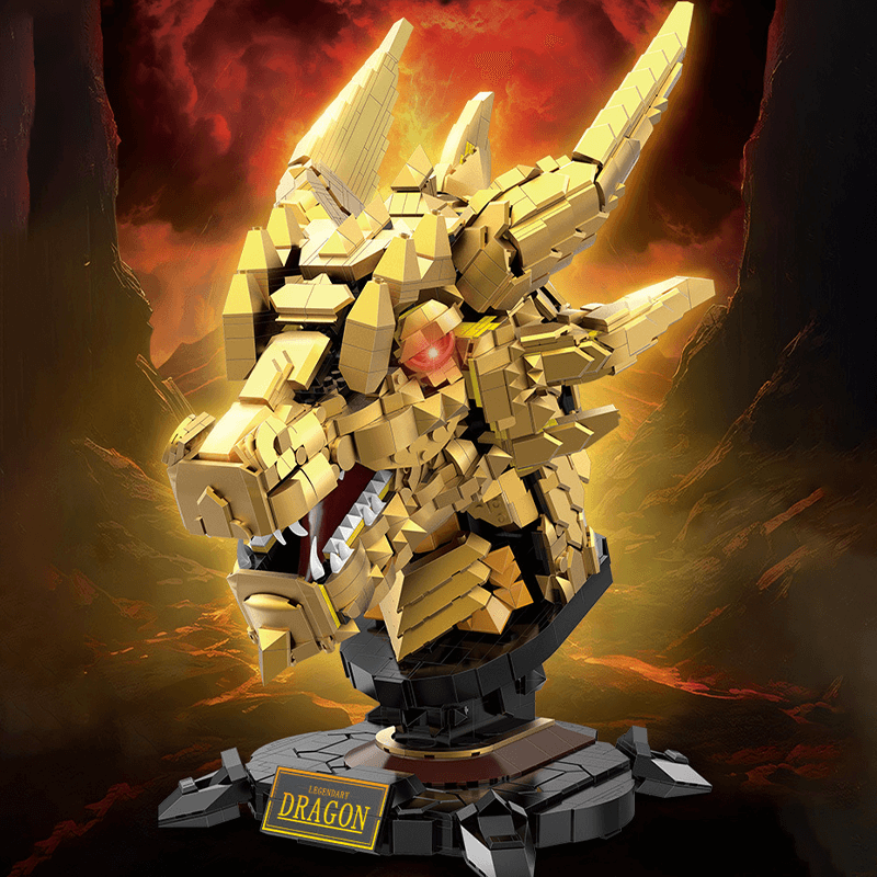 Brick MOC Gold Edition Dragon Head | 2571pcs - Brick Car Merchant