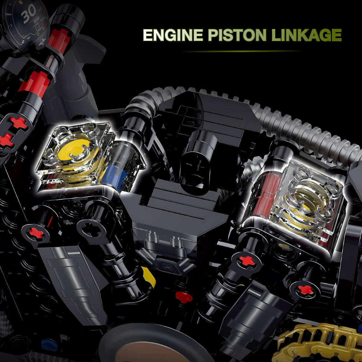 Sportster-inspired military custom building set - working engine piston linkage