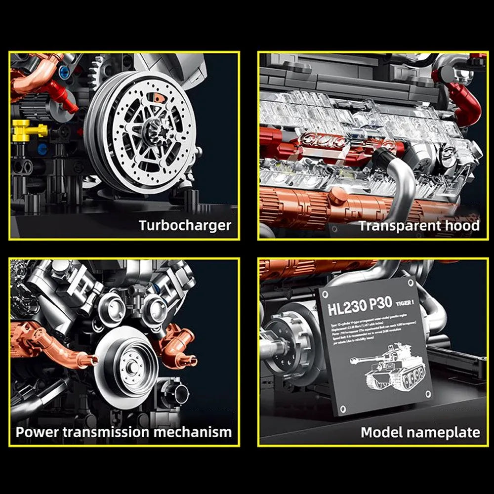 LEGO MOC German Tiger V8 Tank Engine | 1236pcs - Brick Car Merchant