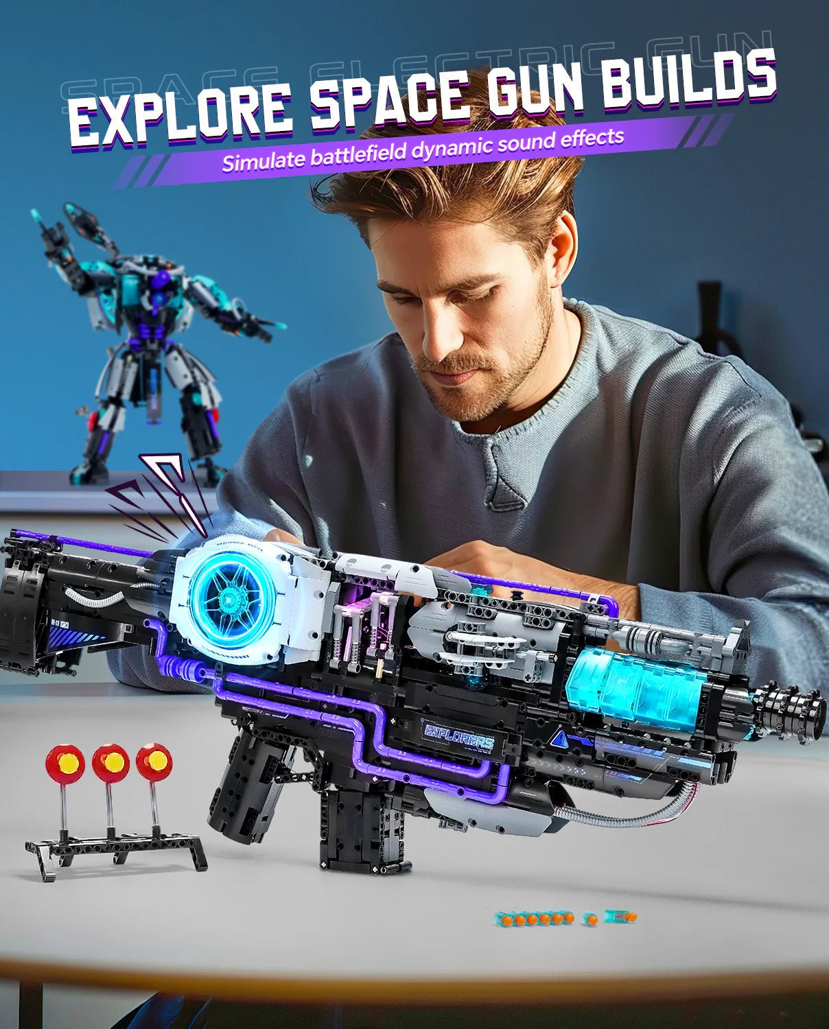 Brick MOC 2 in 1 Transforming Electric Space Gun and Robot Building Toy, Futuristic Mechanical Interactions and Lighting Effects | 3037 pcs 2-in-1 Robot & Space Gun MOC Kit | 3037pcs - Brick Car Merchant