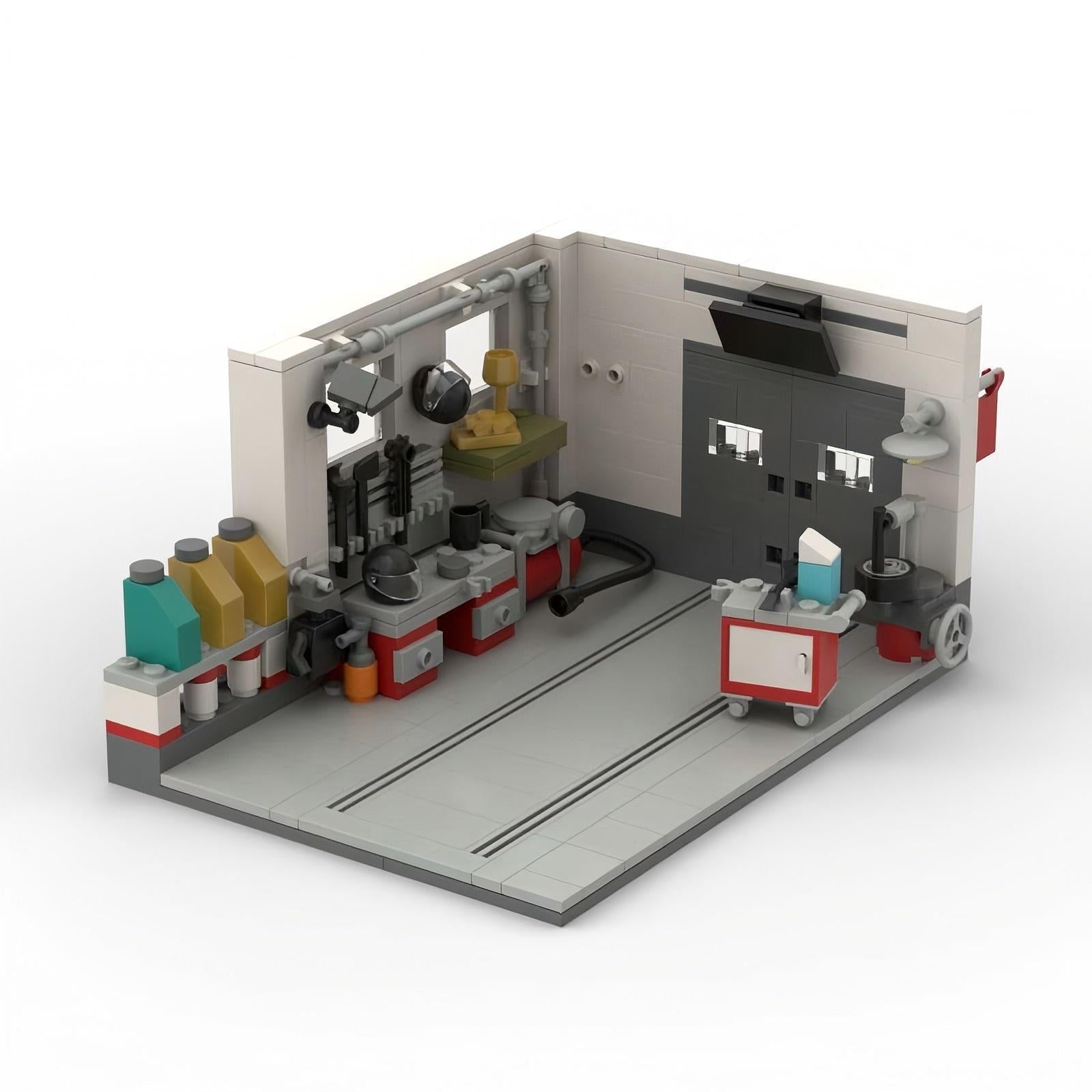 Brick MOC Tuning Garage Display - Brick Car Merchant