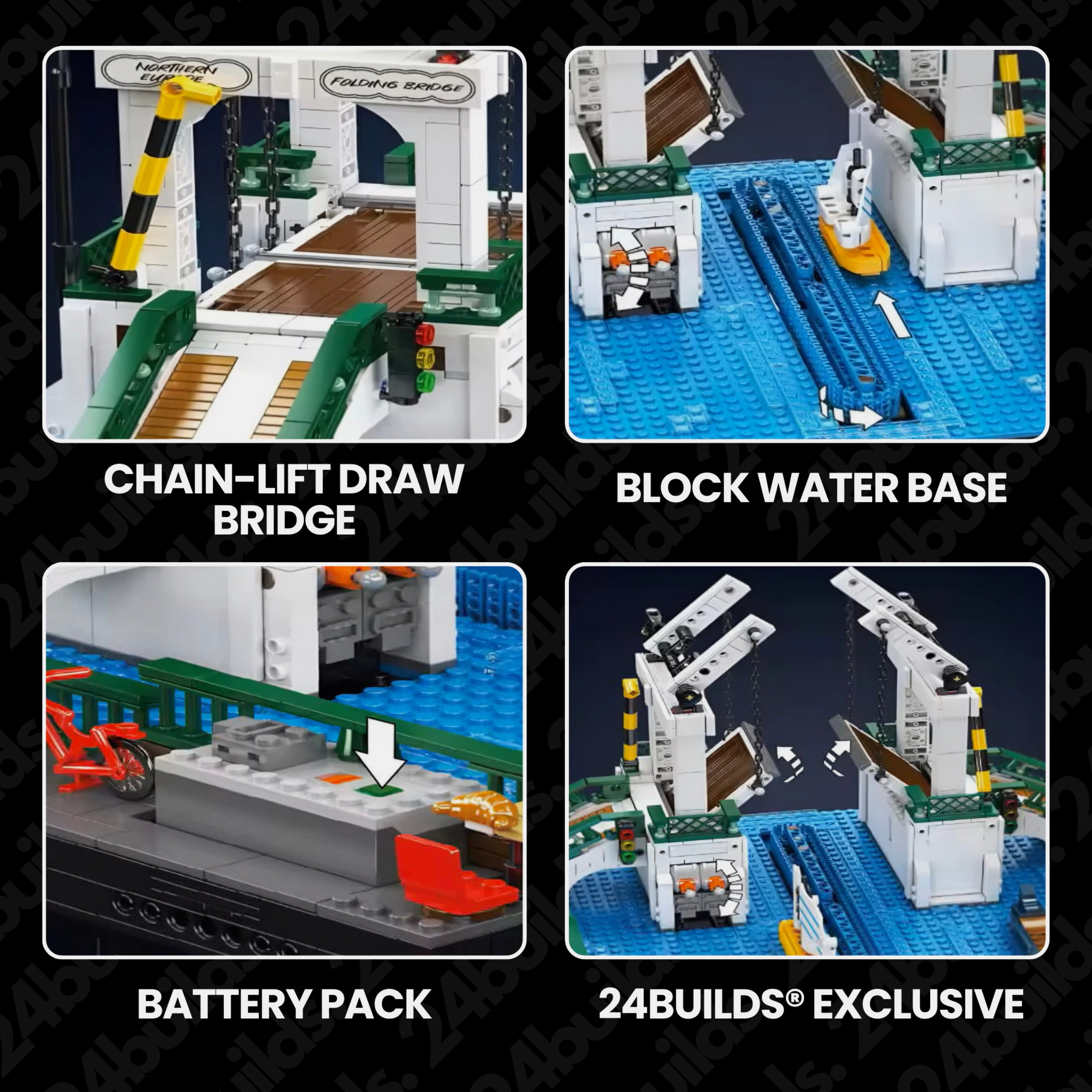 Brick MOC Motorised Nordic Town Drawbridge | 2066pcs - Brick Car Merchant