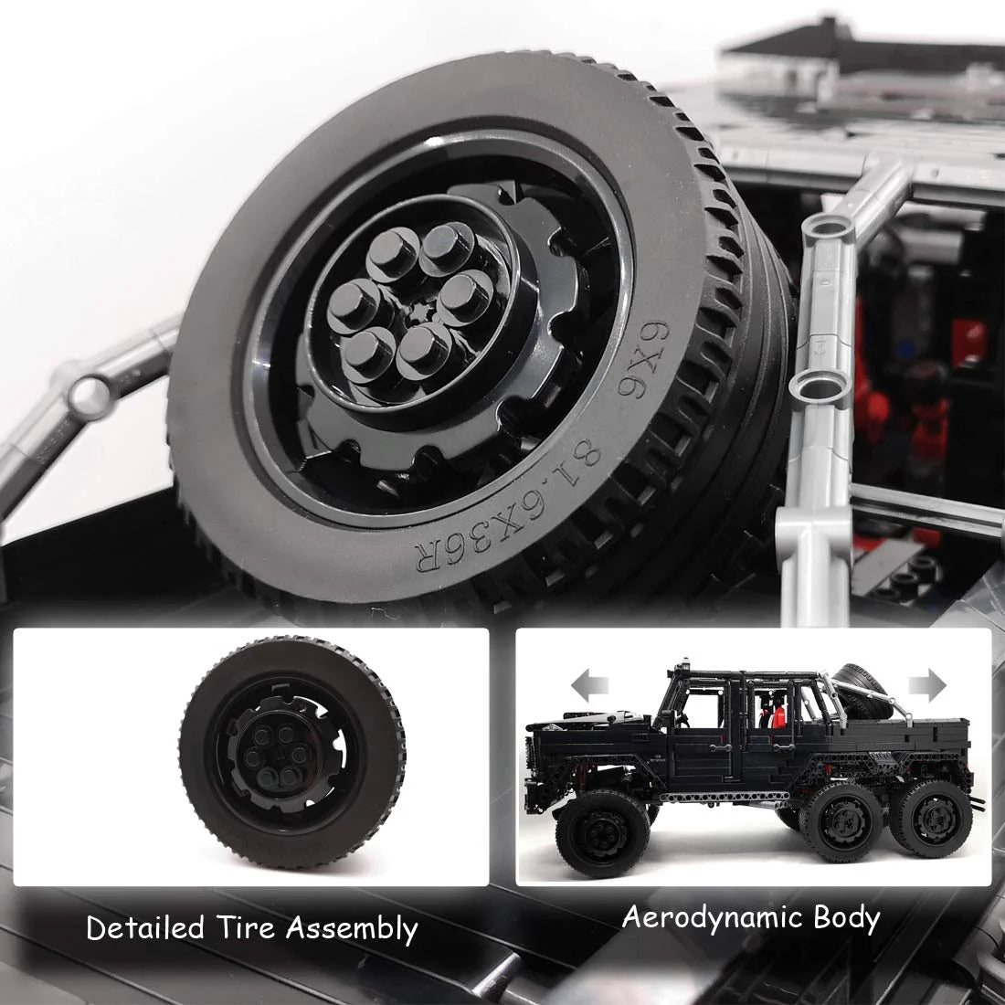 LEGO MOC Mercedes G63 AMG, Brabus G800 6x6 Off-Road Pickup SUV | Remote Control, All-Terrain Off-Roading, Exclusive XL Tyres, Gear Shifter, Opening Features, Detailed Linkage and Differential, 6WD, Openable Sunroof, 3300pcs - Brick Car Merchant