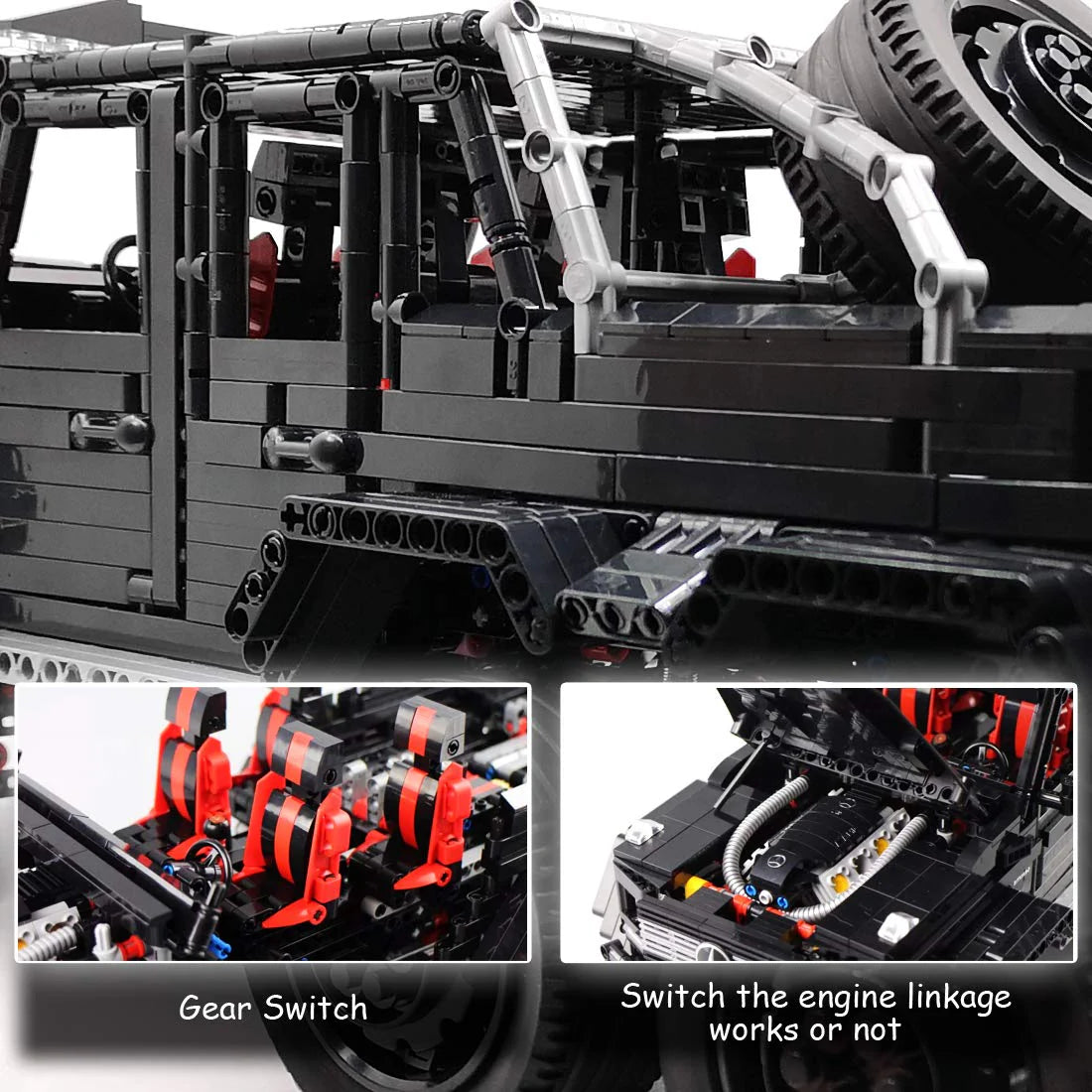 LEGO MOC Mercedes G63 AMG, Brabus G800 6x6 Off-Road Pickup SUV | Remote Control, All-Terrain Off-Roading, Exclusive XL Tyres, Gear Shifter, Opening Features, Detailed Linkage and Differential, 6WD, Openable Sunroof, 3300pcs - Brick Car Merchant