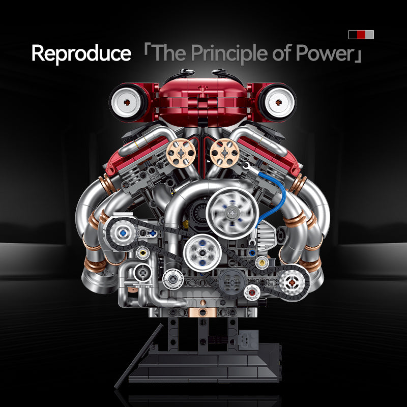 Brick MOC Ferrari V12 Motorised Engine and Gearbox | 2378 pieces - Brick Car Merchant