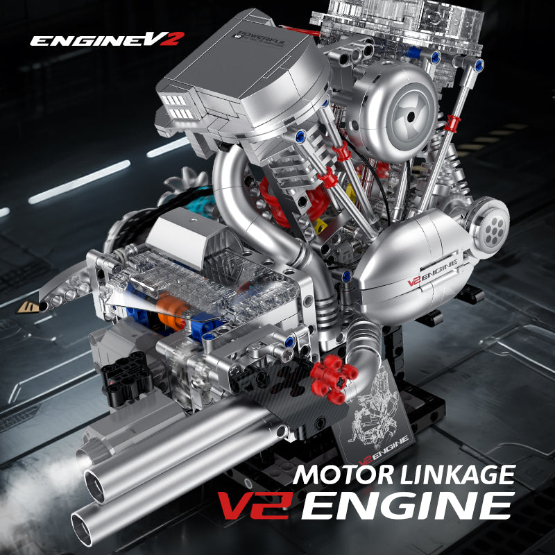 Brick MOC Chromecore V-Twin Motorised Engine | 867 pieces - Brick Car Merchant