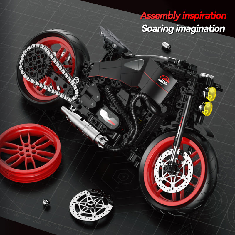 Brick MOC 1:8 Nightfire Custom V-Twin Drag Bike | 573pcs - Brick Car Merchant
