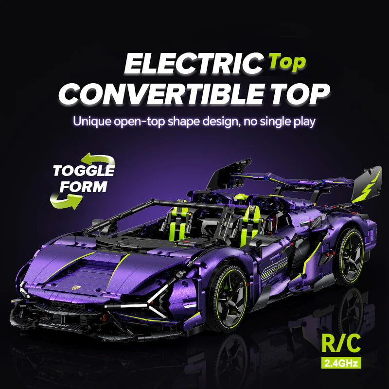 LEGO MOC Lamborghini Supercar Comet Purple | Remote Control, Electric Doors, Electric Convertible Top, V10 Engine, Custom Starry Sky Finish, 3654pcs - Brick Car Merchant