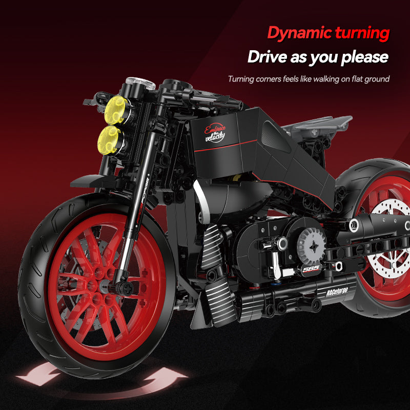 Brick MOC 1:8 Nightfire Custom V-Twin Drag Bike | 573pcs - Brick Car Merchant