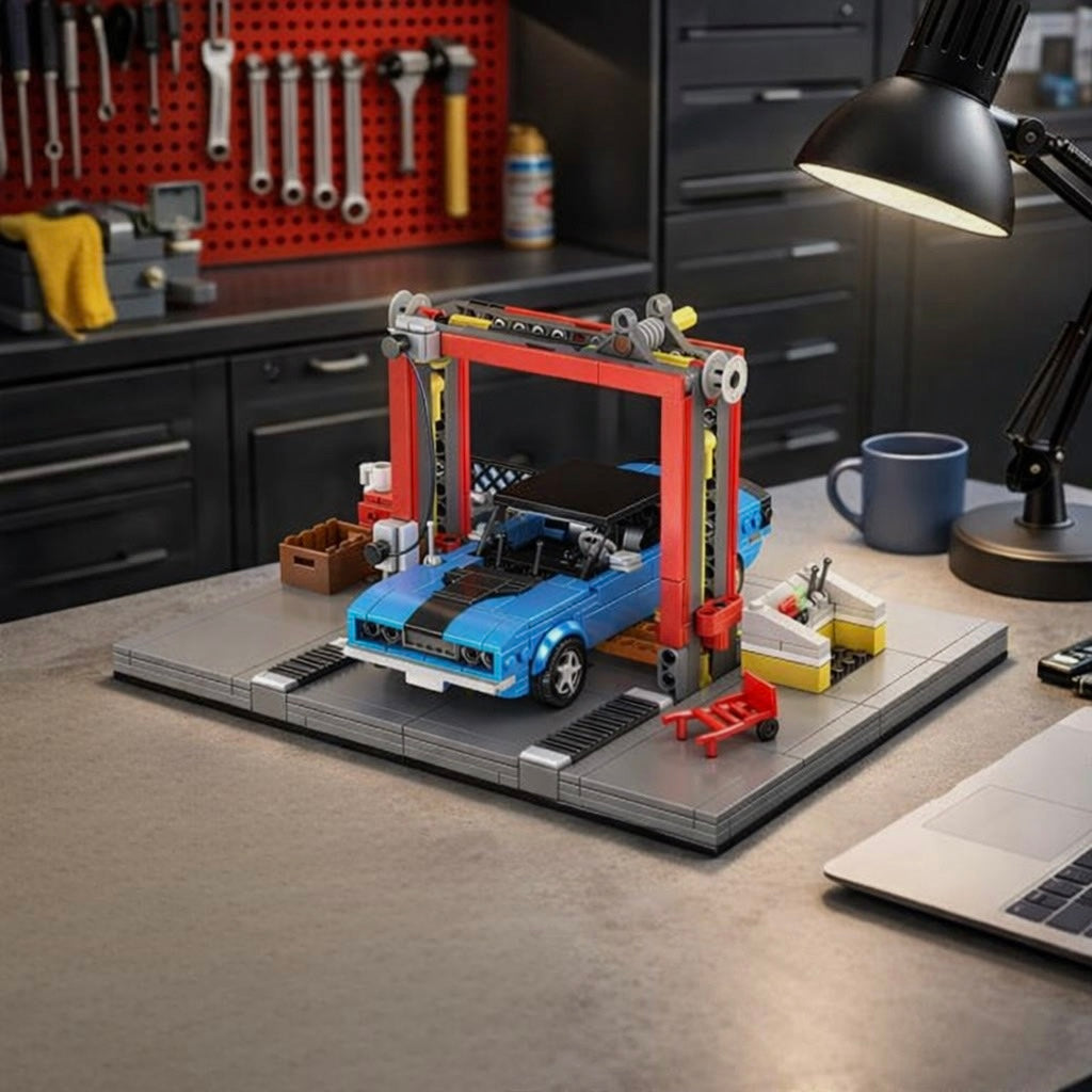 Brick MOC 70s American Auto Repair Shop | 856pcs - Brick Car Merchant