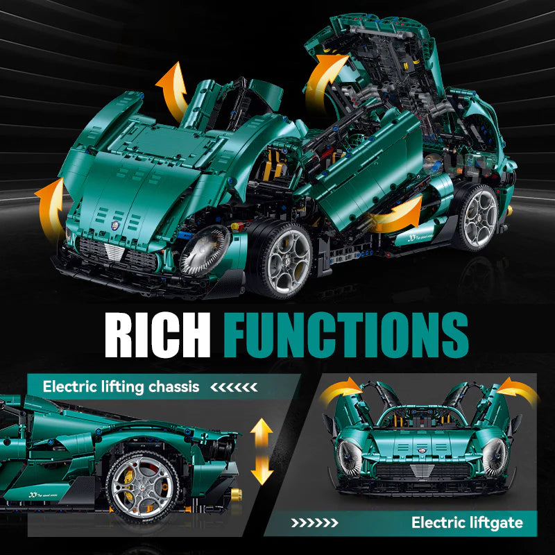 Brick MOC Alfa Romeo Supercar | Remote Control, Electric Doors, Electric Air Suspension, Steam Spray System, 4368 pcs - Brick Car Merchant