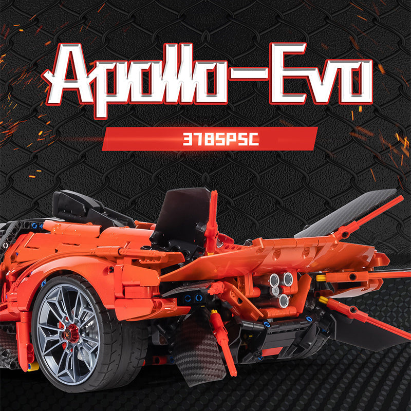 Brick MOC Apollo EVO Orange | Remote Control, Opening Features, Lifting Tail, Luminescent Headlights, 3785pcs - Brick Car Merchant