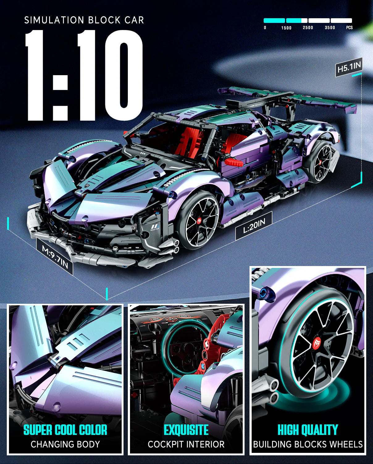Brick MOC Apollo IE Super Plated | Remote Control, Drift, Electric Gullwing Doors, 2443pcs - Brick Car Merchant