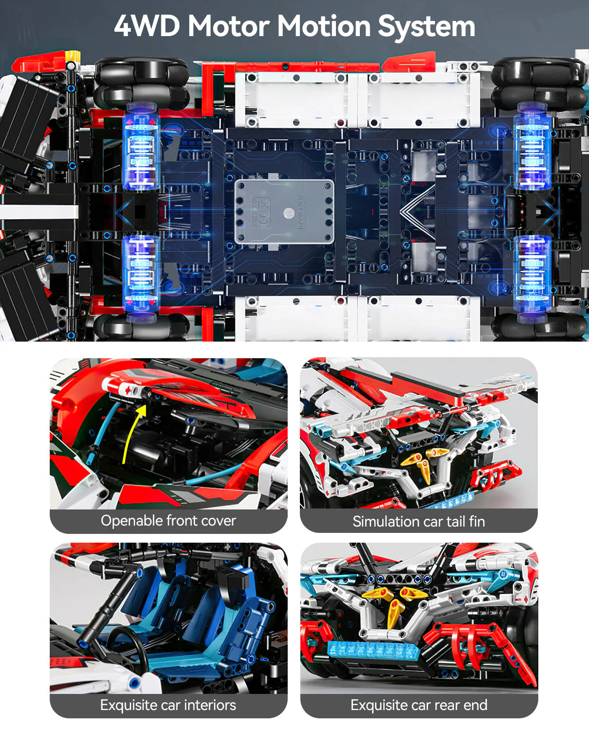 Brick MOC Apollo Race Car | Remote Control, Drift, Electric Gullwing Doors, 2732 pcs - Brick Car Merchant