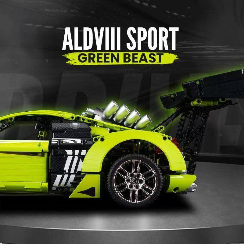 Brick MOC Audi R8 Green | Remote Control, Opening Features, Large Racing Wing, 2641 pcs - Brick Car Merchant