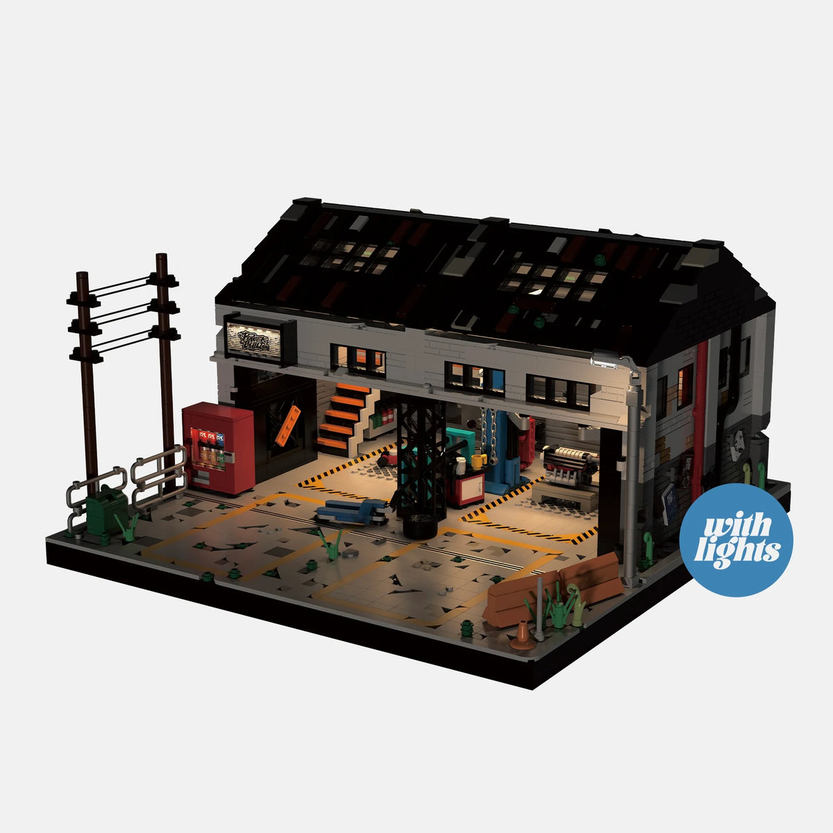 Brick MOC Auto Repair Shop with LED Lights | 3000 pcs - Brick Car Merchant