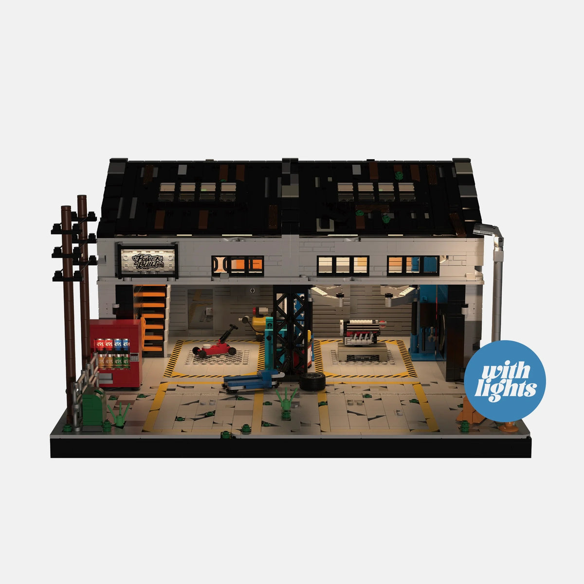 Brick MOC Auto Repair Shop with LED Lights | 3000 pcs - Brick Car Merchant