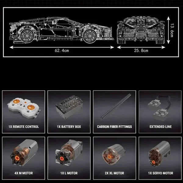Brick MOC Bugatti Chiron 'Black Mamba' | 4688 pcs - Brick Car Merchant