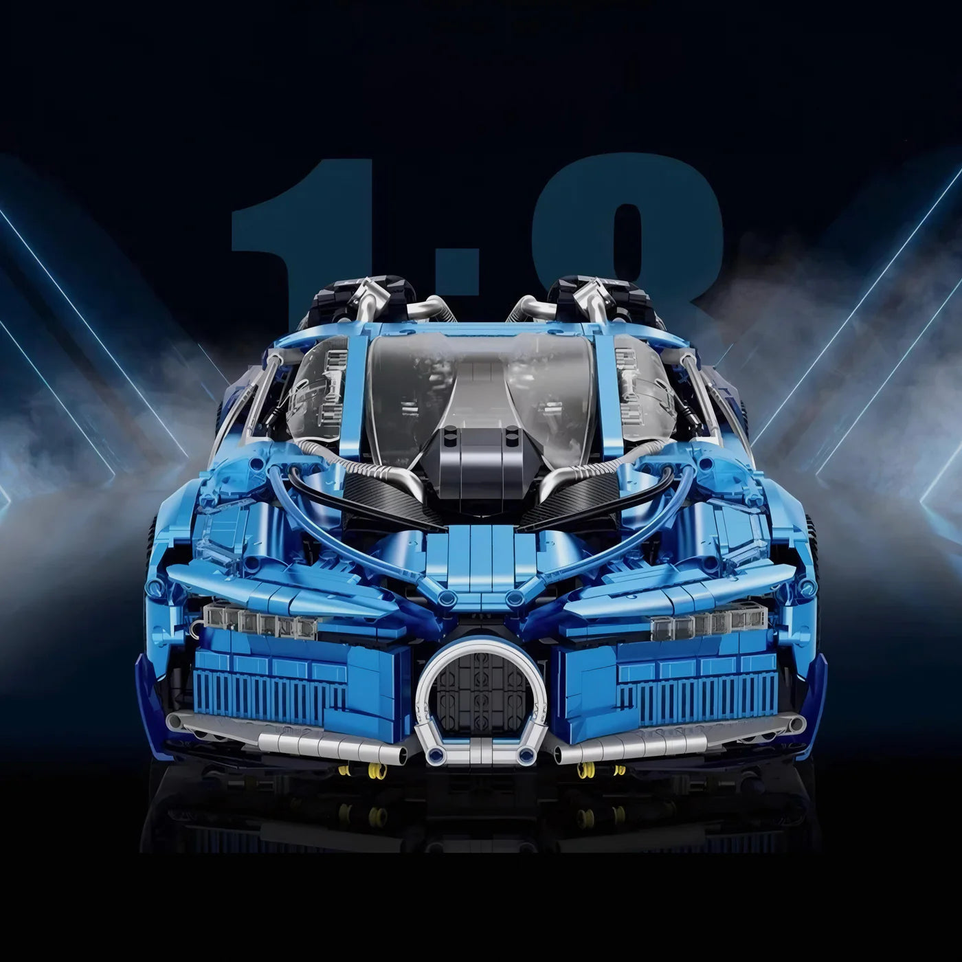 Brick MOC Bugatti Chiron 'Jet Edition' | Steering, Front and Rear Suspension, Opening Features, Multi Speed Manual Gearbox with Gear Shift, 3686 pcs - Brick Car Merchant