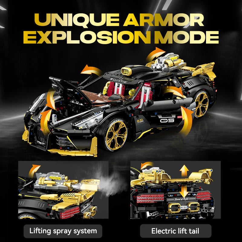 Brick MOC Bugatti Special Edition | Remote Control, Electric Doors, Electric Suspension, Steam Spray System, 4368pcs - Brick Car Merchant