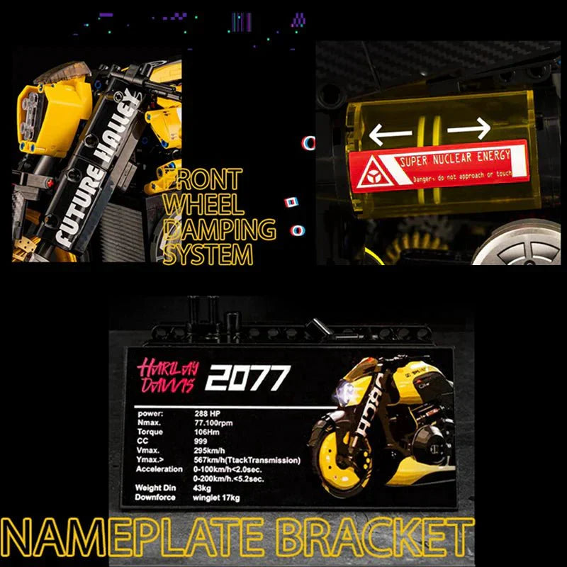 Brick MOC Cyberpunk Neon Street Bike | 1981pcs - Brick Car Merchant
