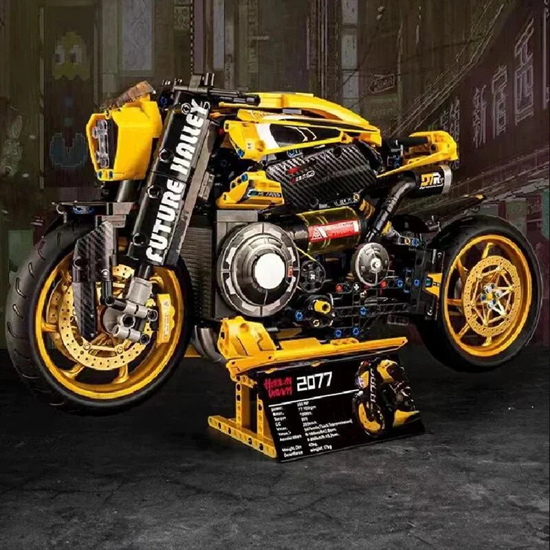 Brick MOC Cyberpunk Neon Street Bike | 1981pcs - Brick Car Merchant