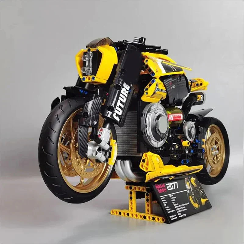 Brick MOC Cyberpunk Neon Street Bike | 1981pcs - Brick Car Merchant