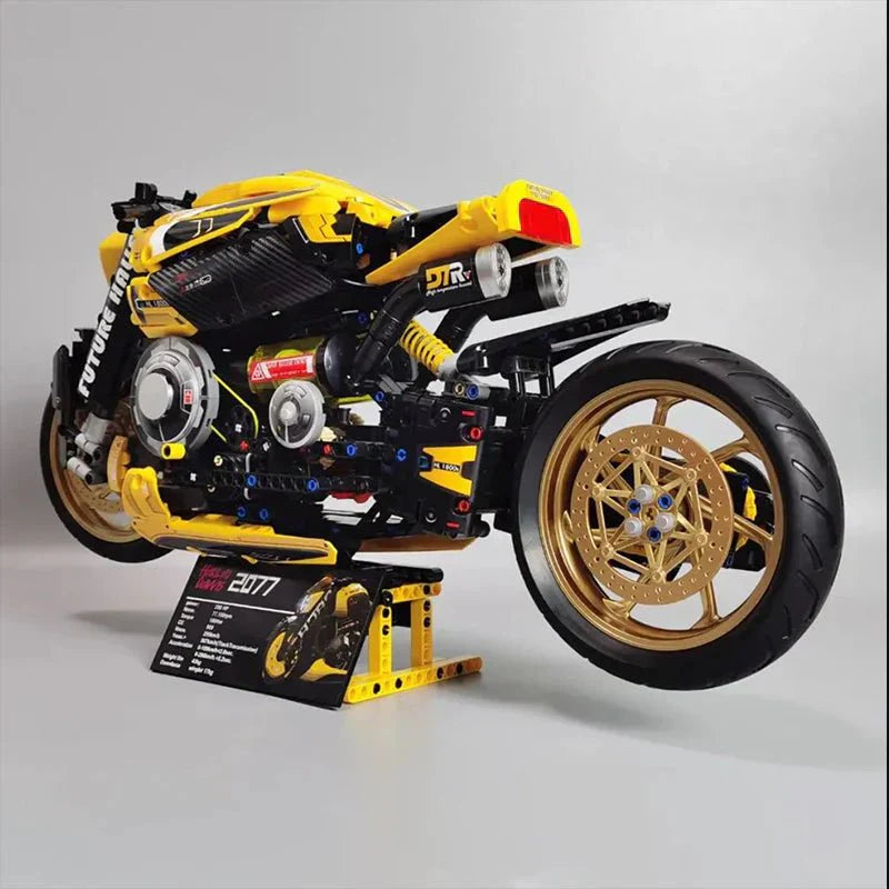 Brick MOC Cyberpunk Neon Street Bike | 1981pcs - Brick Car Merchant