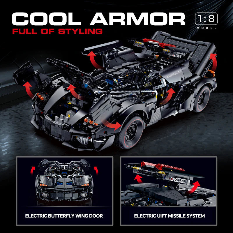 Brick MOC Dark ArmorCar | Remote Control, Electric Lift Missile System, Electric Doors, 4290 pcs - Brick Car Merchant