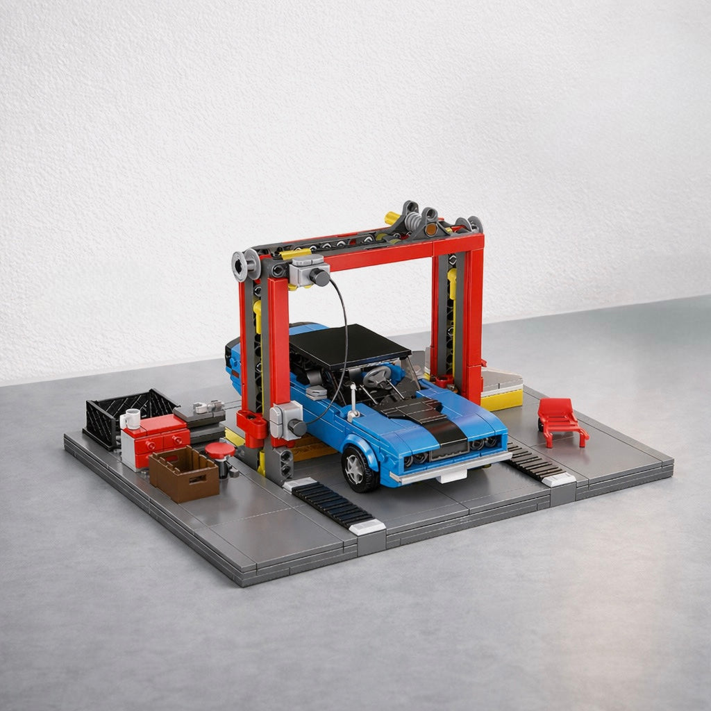 Brick MOC 70s American Auto Repair Shop | 856pcs - Brick Car Merchant
