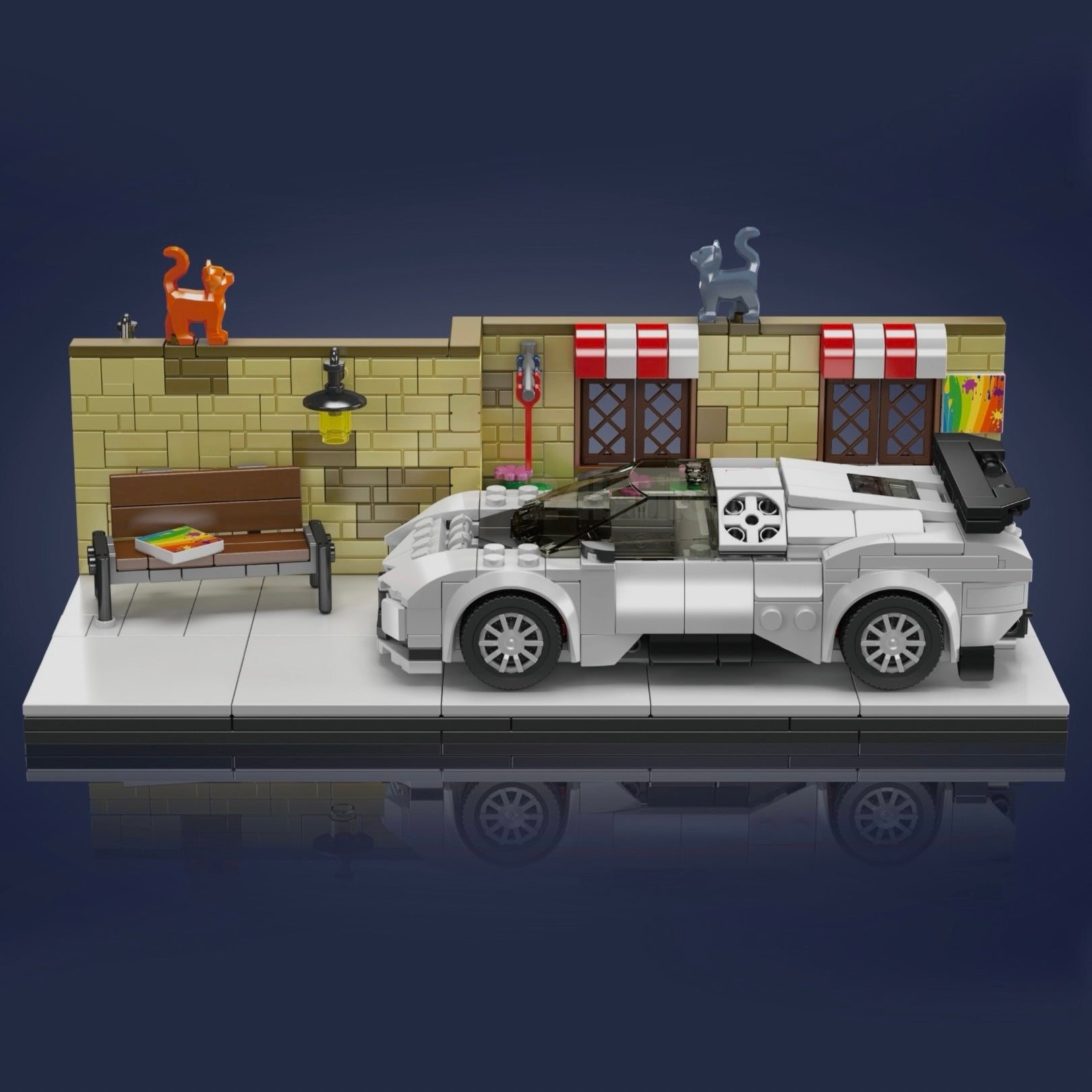 Brick MOC French Hypercar Street Scene | 592pcs - Brick Car Merchant