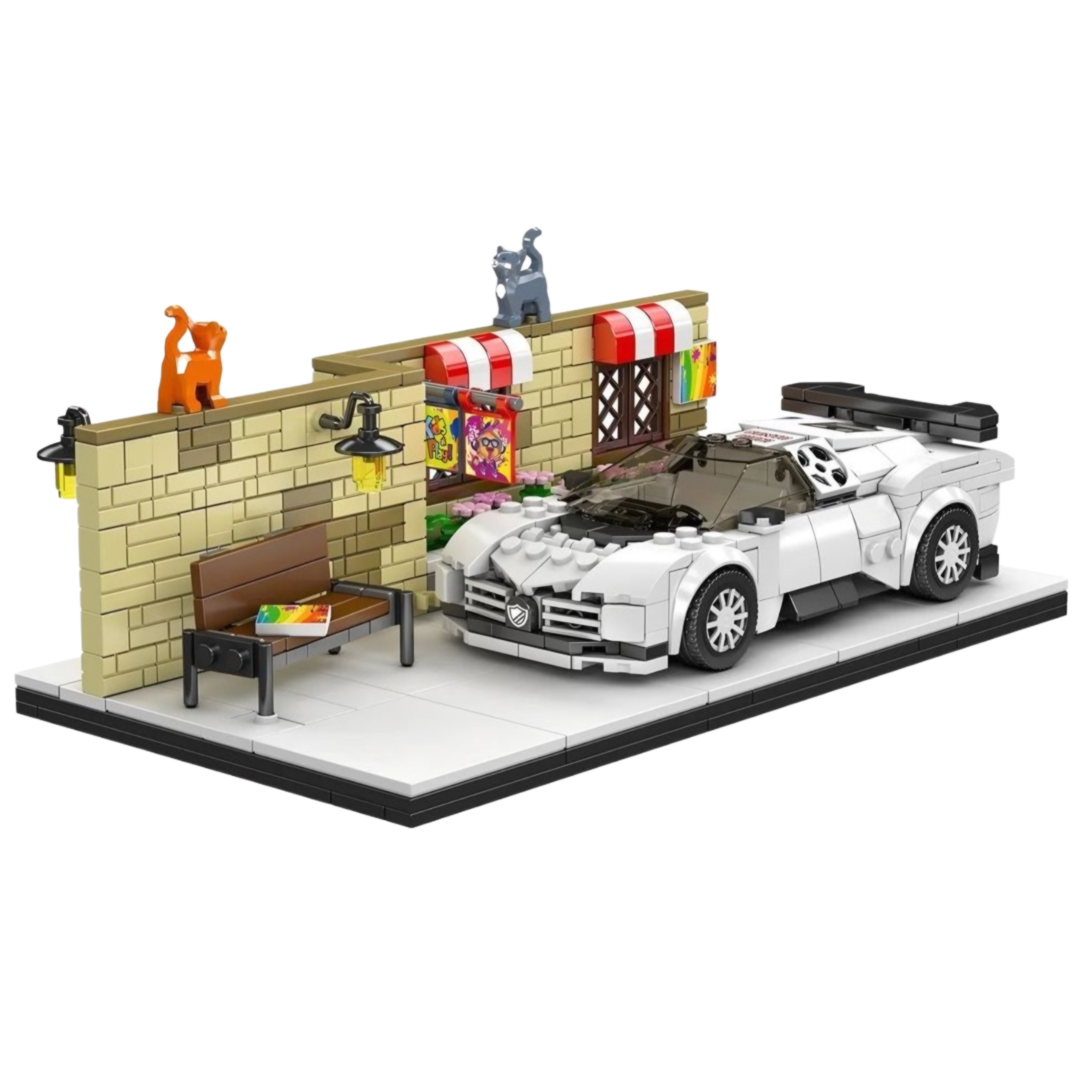 Brick MOC French Hypercar Street Scene | 592pcs - Brick Car Merchant