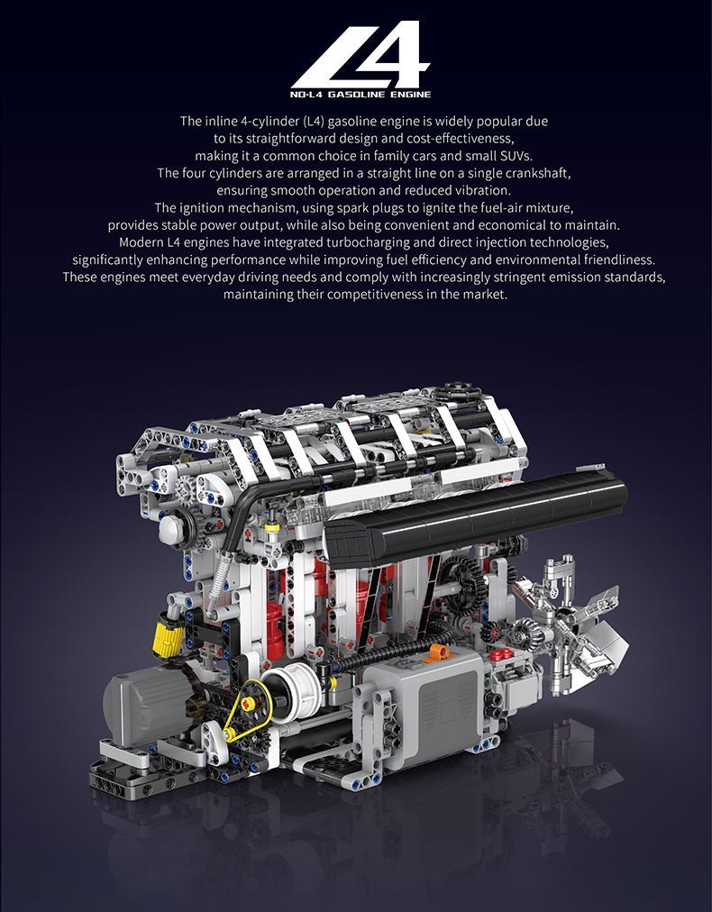 Brick MOC Functional Inline 4-Cylinder L4 Gasoline | 1787pcs - Brick Car Merchant