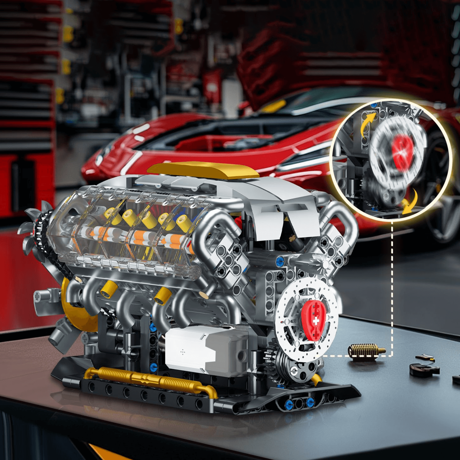 Brick MOC Functional V8 Engine Model | 691pcs - Brick Car Merchant