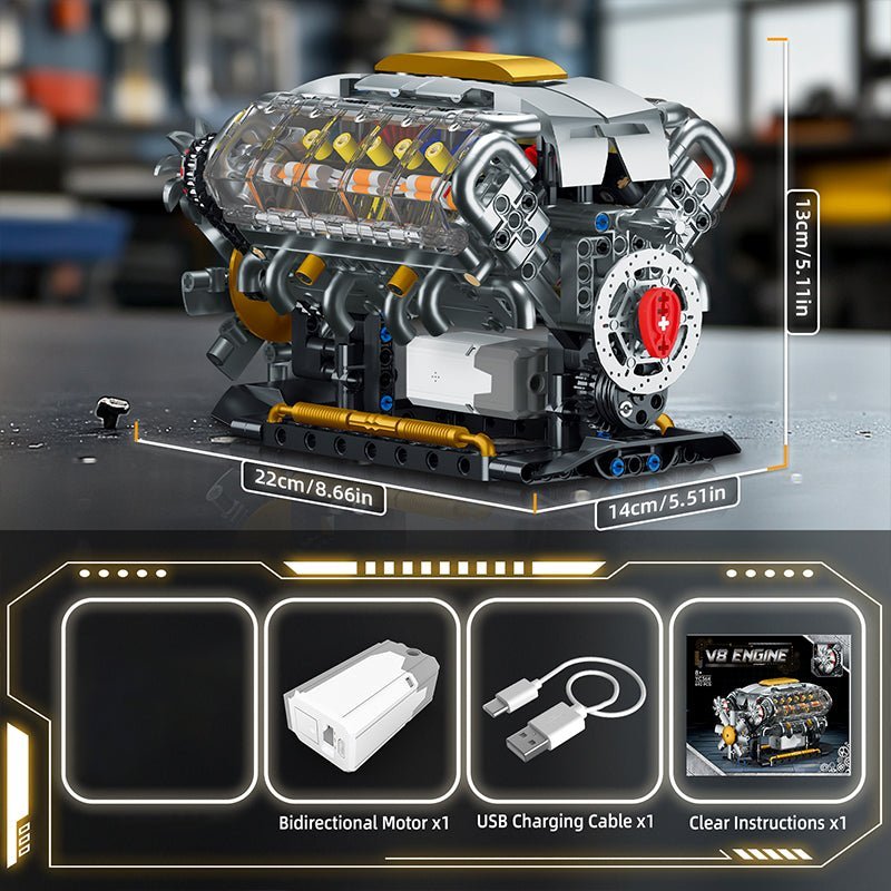 Brick MOC Functional V8 Engine Model | 691pcs - Brick Car Merchant
