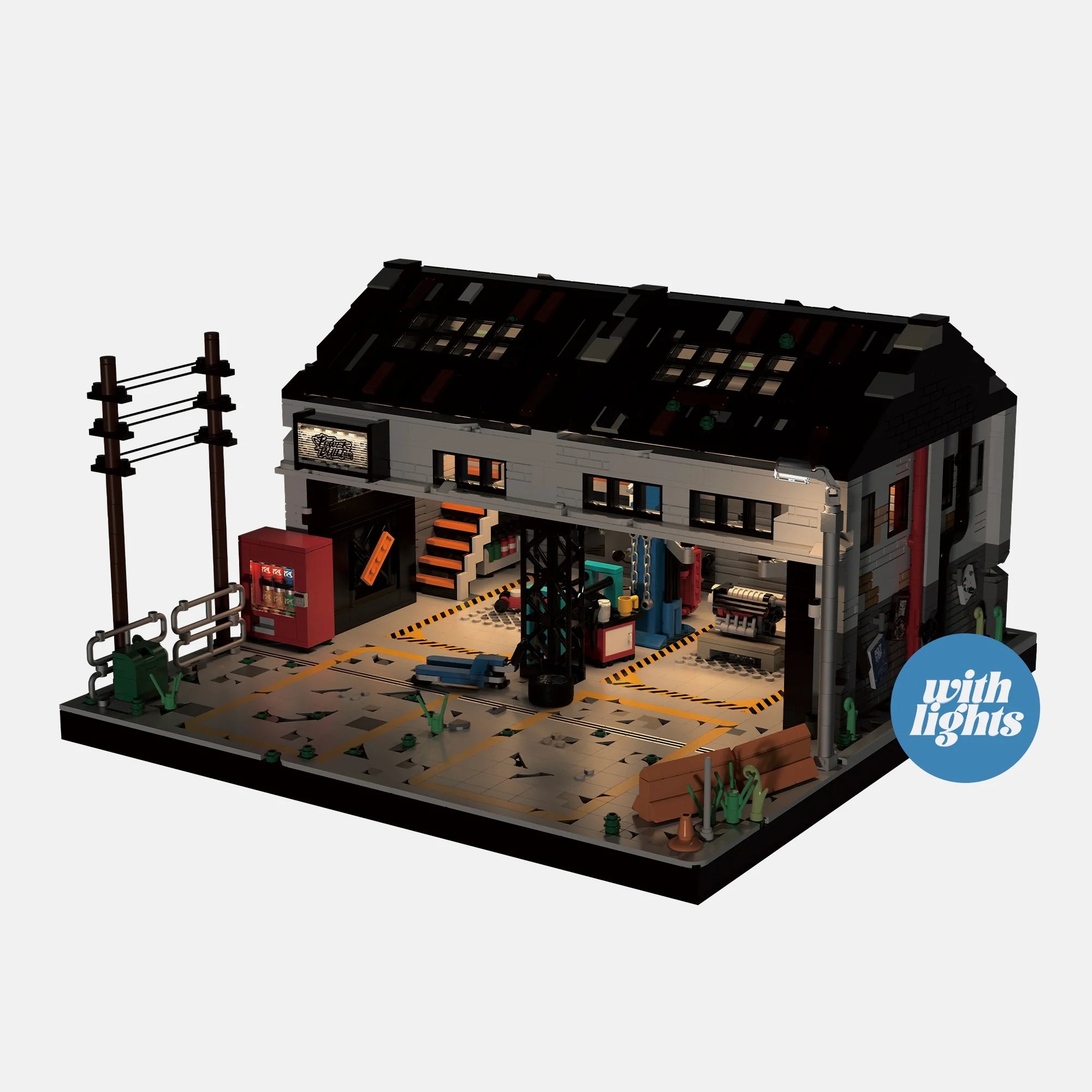 Brick MOC Auto Repair Shop with LED Lights | 3000 pcs - Brick Car Merchant