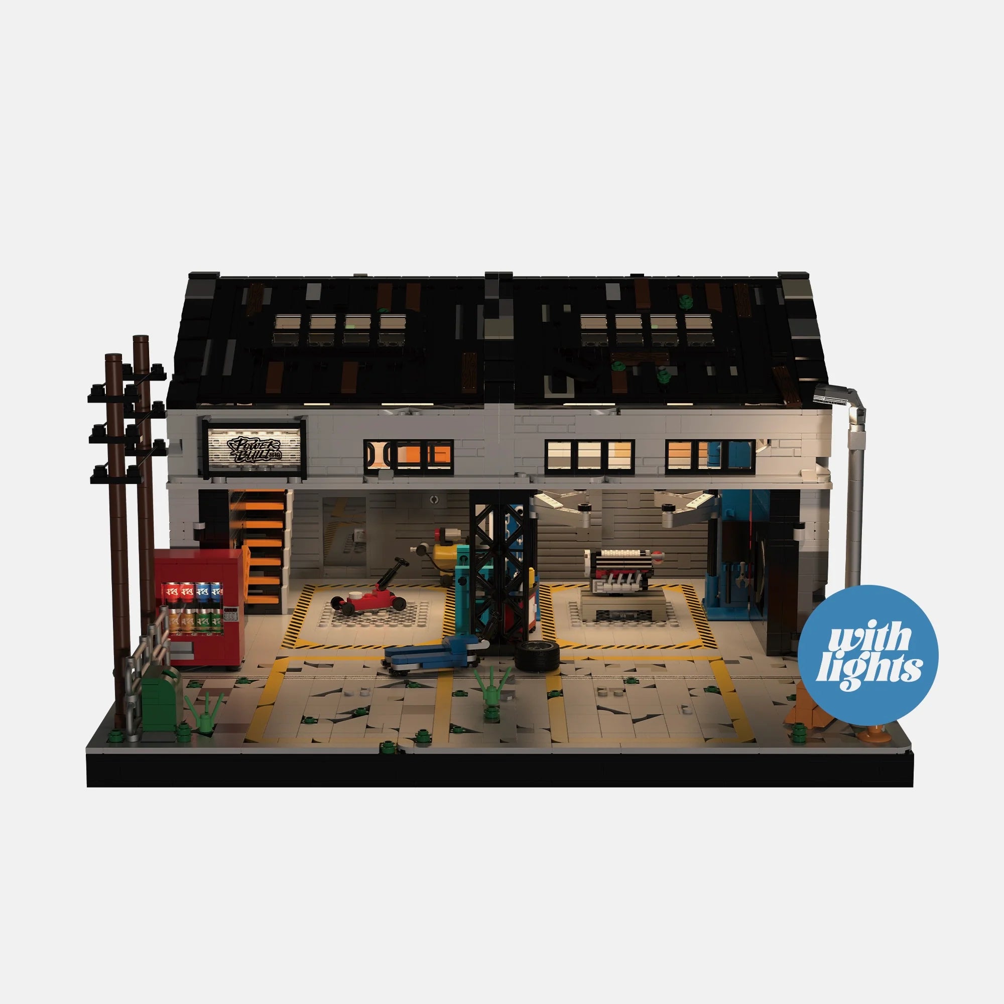 Brick MOC Auto Repair Shop with LED Lights | 3000 pcs - Brick Car Merchant
