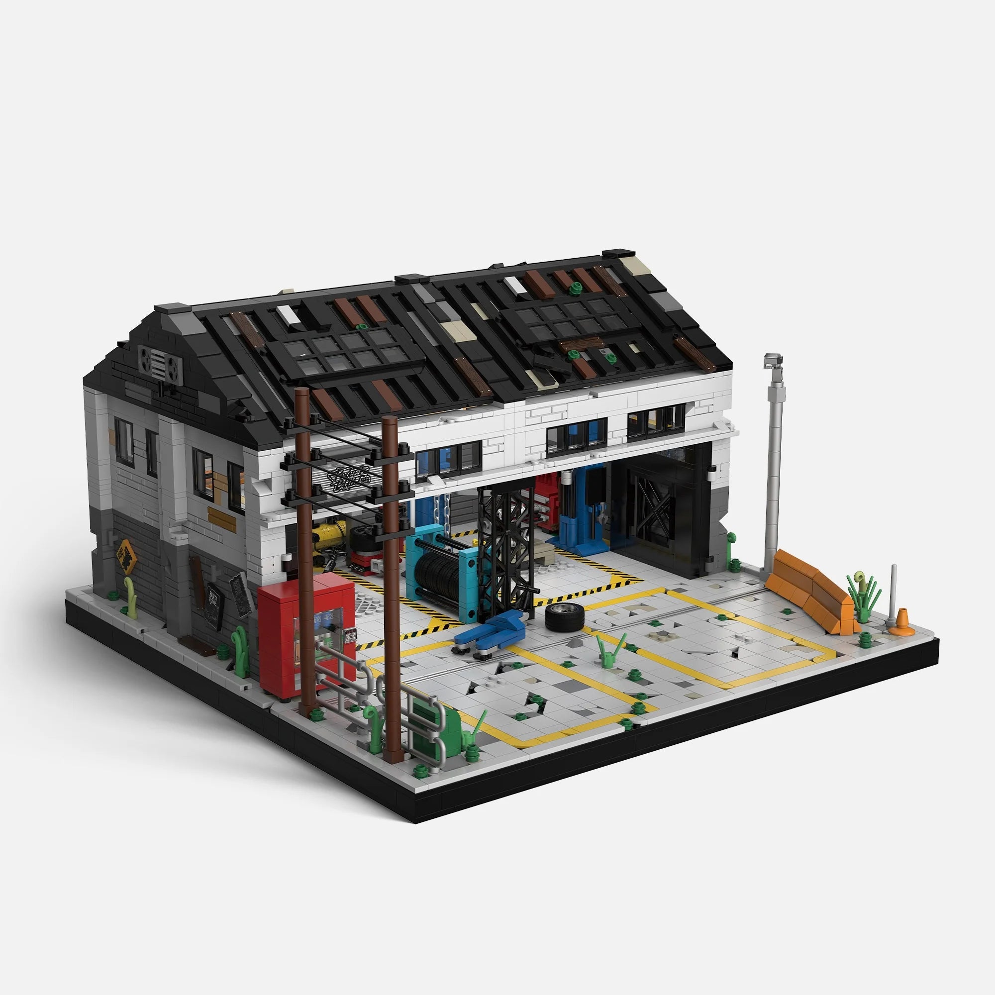 Brick MOC Auto Repair Shop with LED Lights | 3000 pcs - Brick Car Merchant