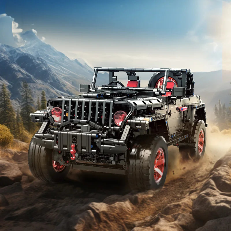 Brick MOC Jeep Wrangler "Dark Matter" Off-Road Building Kit | Remote Control, Opening Features, Trailer Hook, LED Lights, All-Terrain, 2272 pcs - Brick Car Merchant