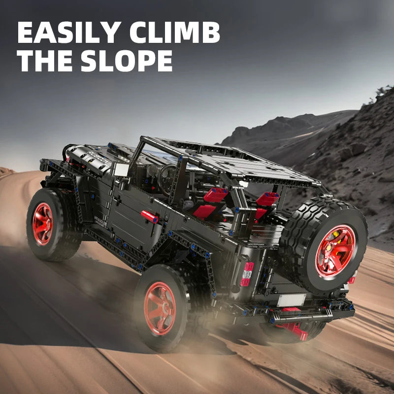Brick MOC Jeep Wrangler "Dark Matter" Off-Road Building Kit | Remote Control, Opening Features, Trailer Hook, LED Lights, All-Terrain, 2272 pcs - Brick Car Merchant